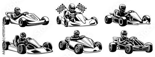 set collections go kart racer icon. karting competition symbol template design vector illustration