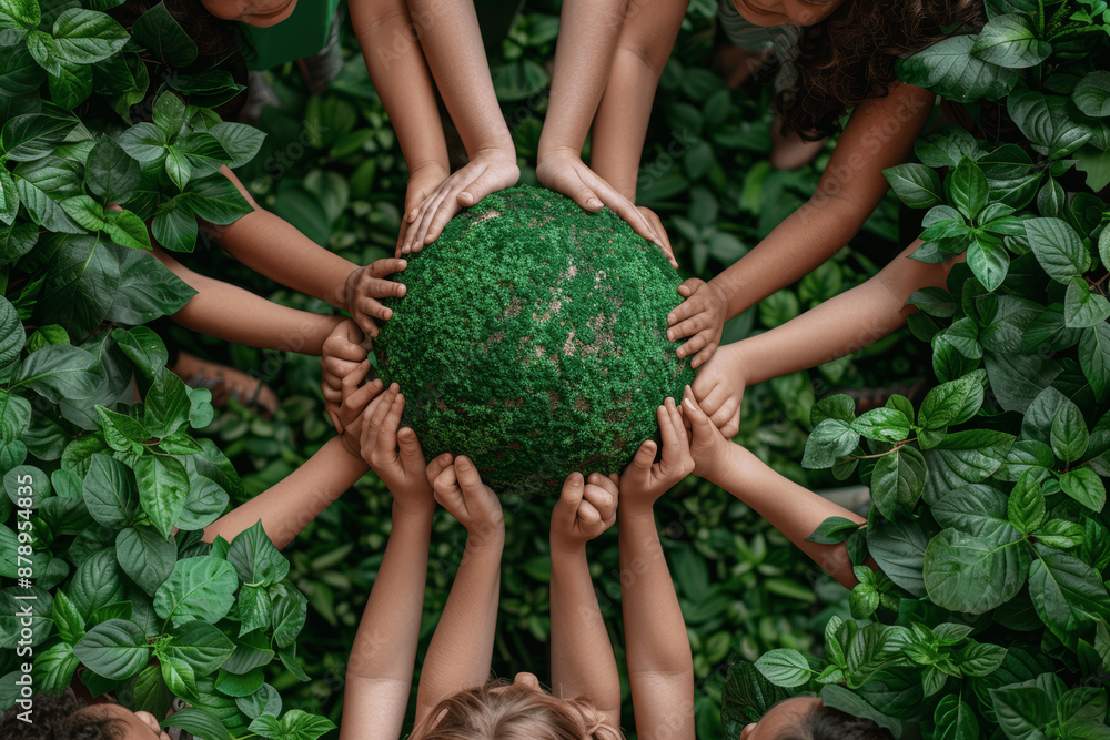Hands of Children Holding Green Grass Planet Earth Top View Studio ...