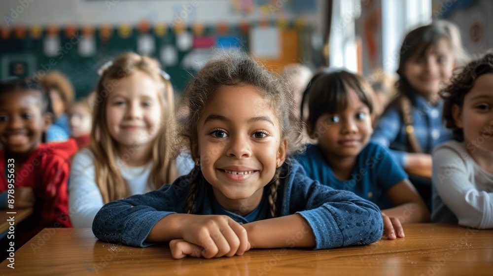 happy diverse elementary children in classroom learning and smiling happy diverse elementary children in classroom learning and smiling
