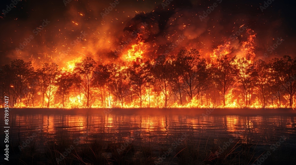 湖の向こうの山火事 湖の向こうの山火事