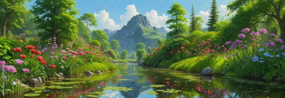 Tranquil Stream in a Mountain Valley. Tranquil Stream in a Mountain Valley.