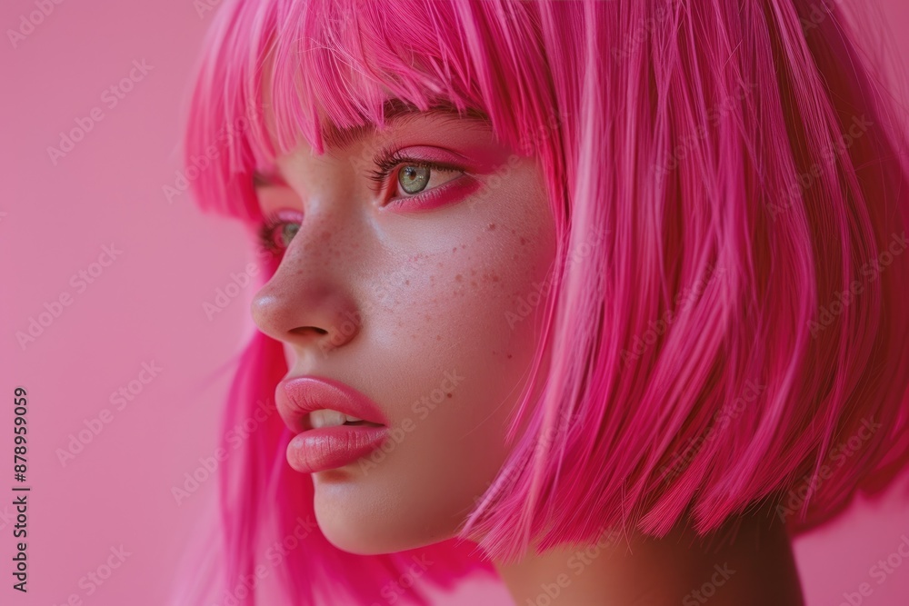 Fototapeta premium A young woman with pink hair dyed