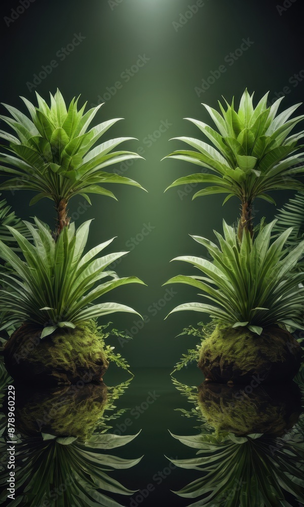 Green Tropical Plants Reflecting on a Water Surface. Green Tropical Plants Reflecting on a Water Surface.