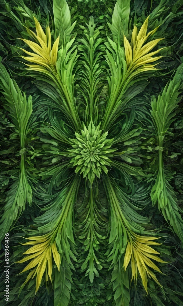 Abstract Green Leaves with Yellow Accent. Abstract Green Leaves with Yellow Accent.
