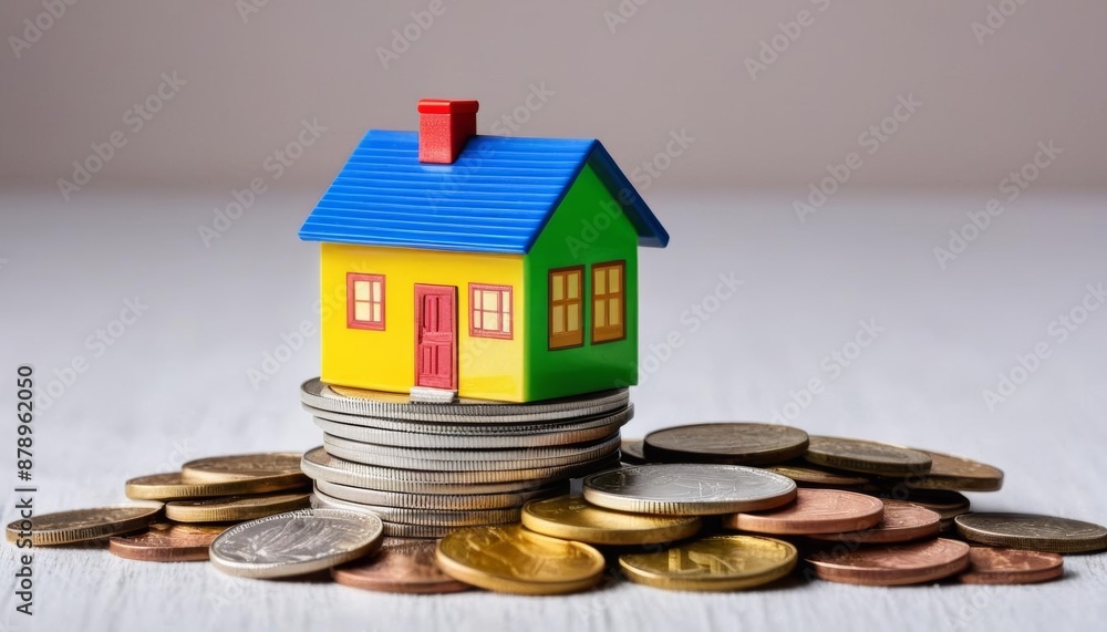 a house being loan price market small money top rental placed colorful stack estate coins used finance real represent house property idea a house being loan price market small money top rental placed colorful stack estate coins used finance real represent house property idea