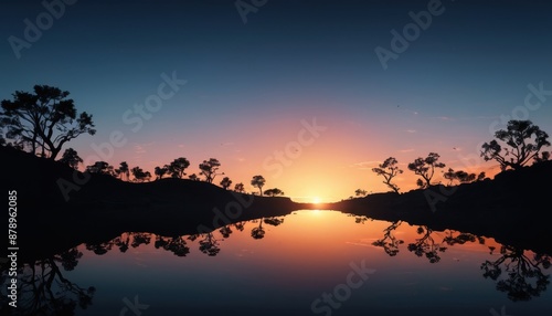 Sunset Reflections in a Serene Lake. © BOJOShop