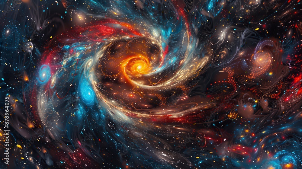 A swirling galaxy with vibrant colors and bright stars A swirling galaxy with vibrant colors and bright stars