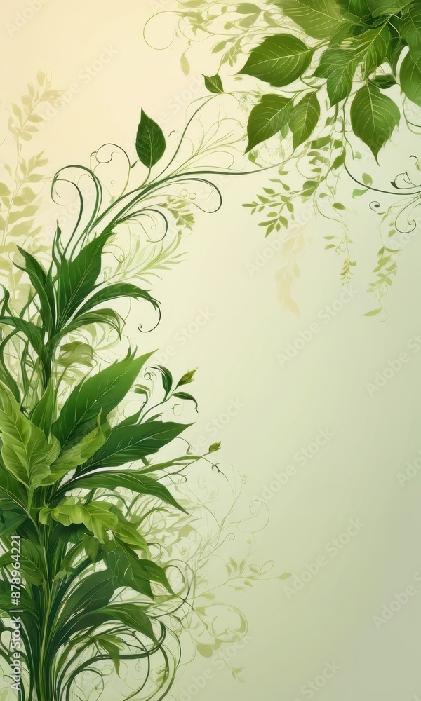 Green Leaves and Vines on Pastel Background. Green Leaves and Vines on Pastel Background.