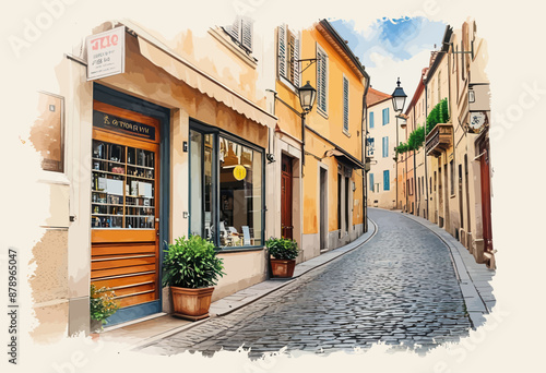 A picturesque European alleyway, lined with charming shops and cobblestone streets, inviting passersby to explore the quaint charm of the old town.