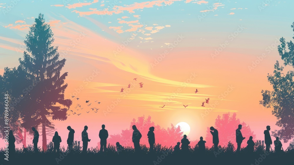 Silhouettes of People Watching Sunset Silhouettes of People Watching Sunset