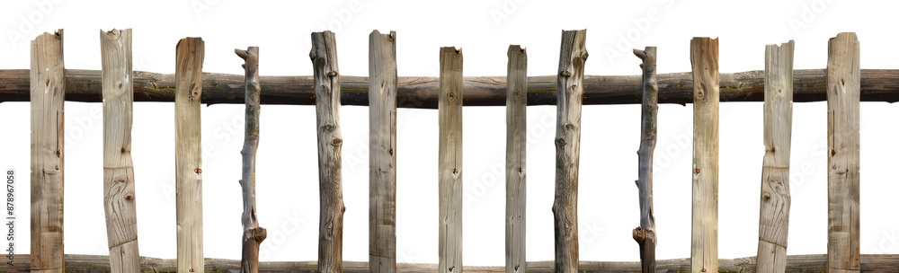 A long wooden fence, made of many small wood slats, slightly angled at one end and angling down to another. A long wooden fence, made of many small wood slats, slightly angled at one end and angling down to another.