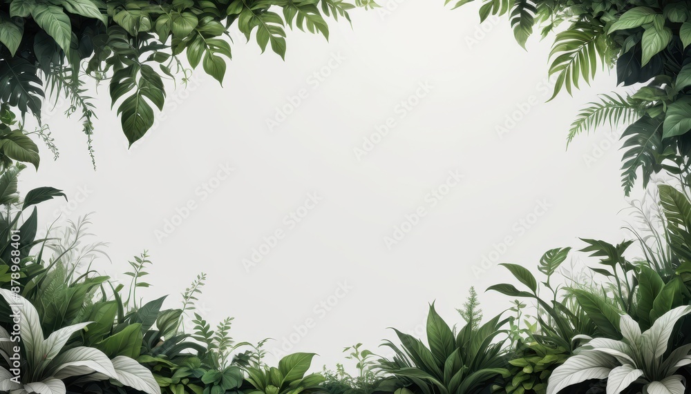 Tropical Green Leaves Frame on White Background. Tropical Green Leaves Frame on White Background.