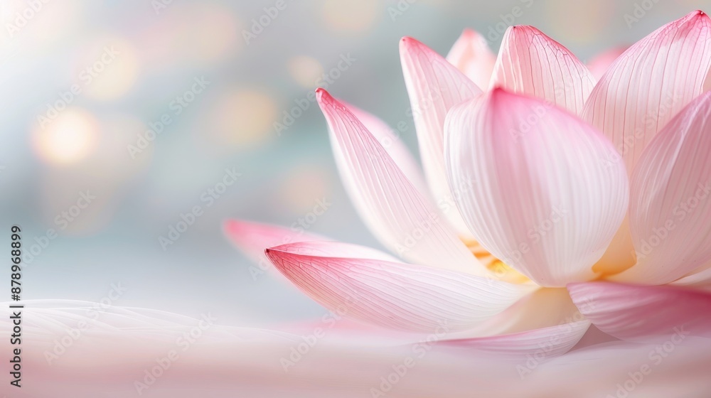 Delicate pink lotus flower with soft focus on petals, creating a serene and calming atmosphere, perfect for nature and wellness concepts. Delicate pink lotus flower with soft focus on petals, creating a serene and calming atmosphere, perfect for nature and wellness concepts.