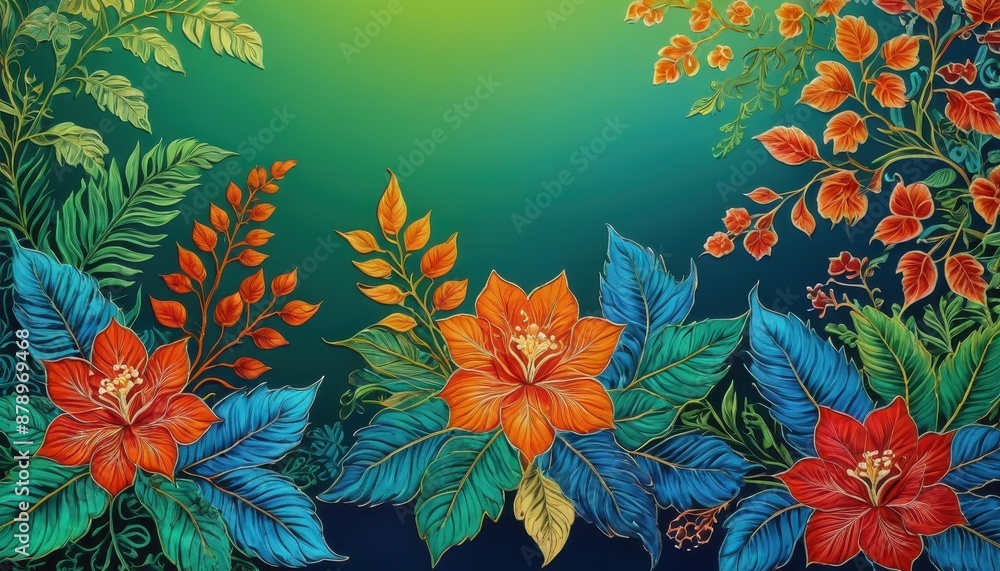 Tropical Flowers and Leaves. Tropical Flowers and Leaves.