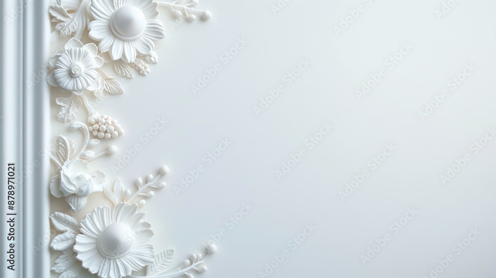 Naklejka premium Elegant white floral frame on a light background, perfect for decorative and artistic design projects with a touch of sophistication.