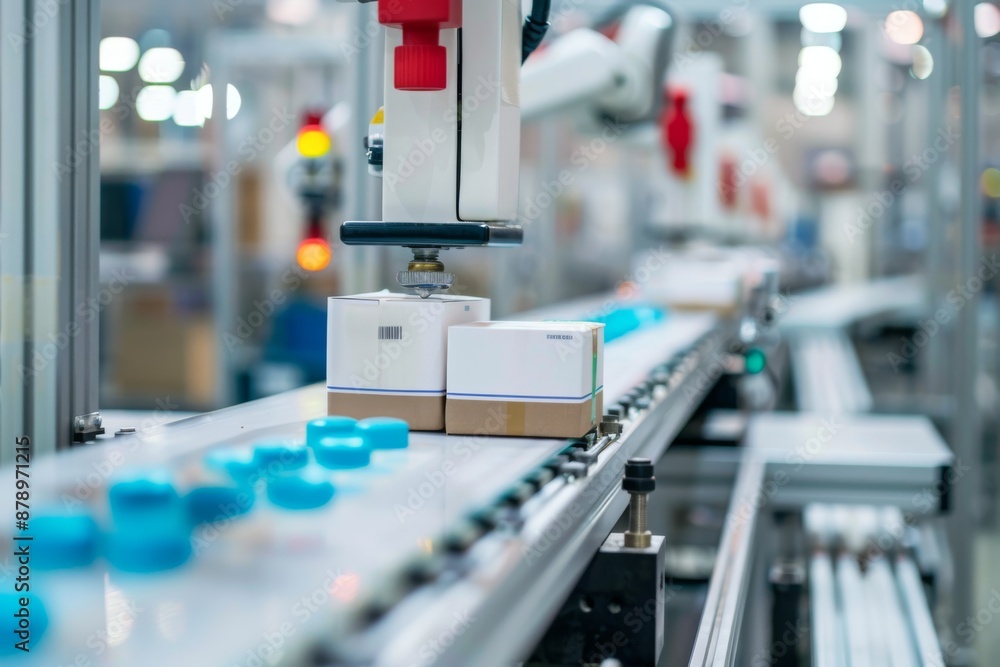 Automated Packaging Line in a Modern Factory Automated Packaging Line in a Modern Factory