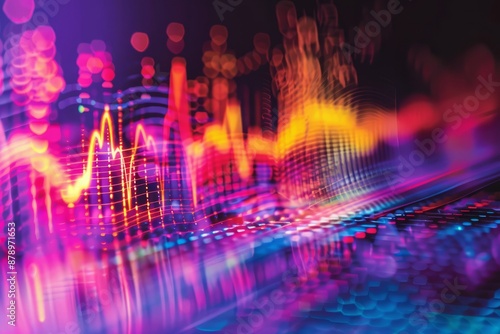 A voice wave pattern, with vibrant colors representing different frequencies, Generative AI