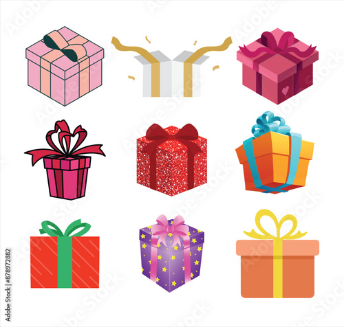 The Illustrations of 9 gift boxes set in vectorial form