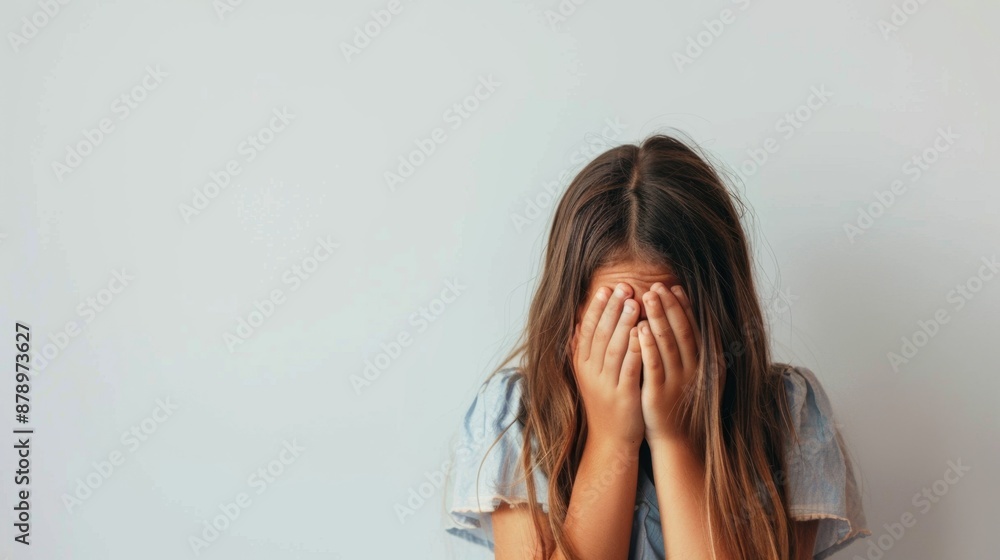 A disappointed girl covering her face in fear. school violence concept. A disappointed girl covering her face in fear. school violence concept.