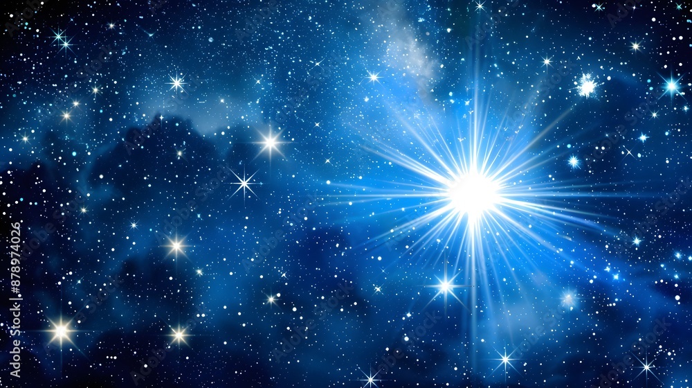 Brilliant star shining in a mesmerizing night sky filled with countless sparkling stars. Brilliant star shining in a mesmerizing night sky filled with countless sparkling stars.