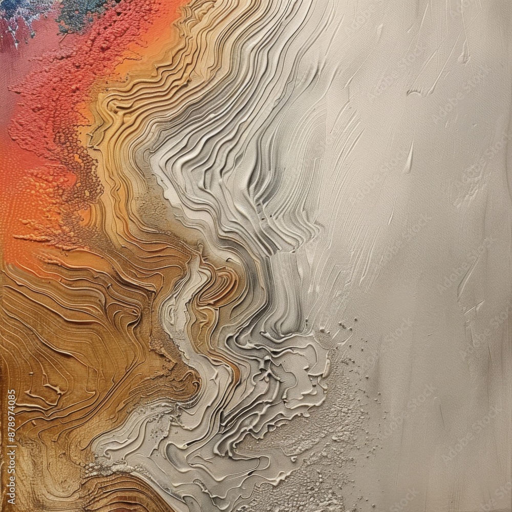 Fototapeta premium Abstract Painting with Golden and Gray Swirls