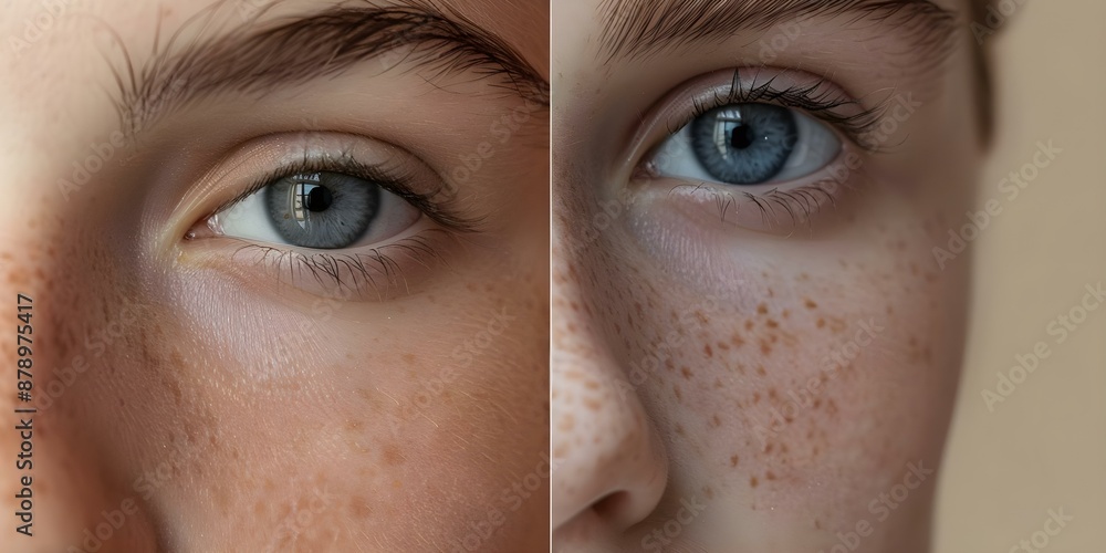 Naklejka premium Comparison images show skin improvement from regular serum use. Concept Skincare Results, Before and After, Serum Benefits, Skin Transformation, Visible Improvement,