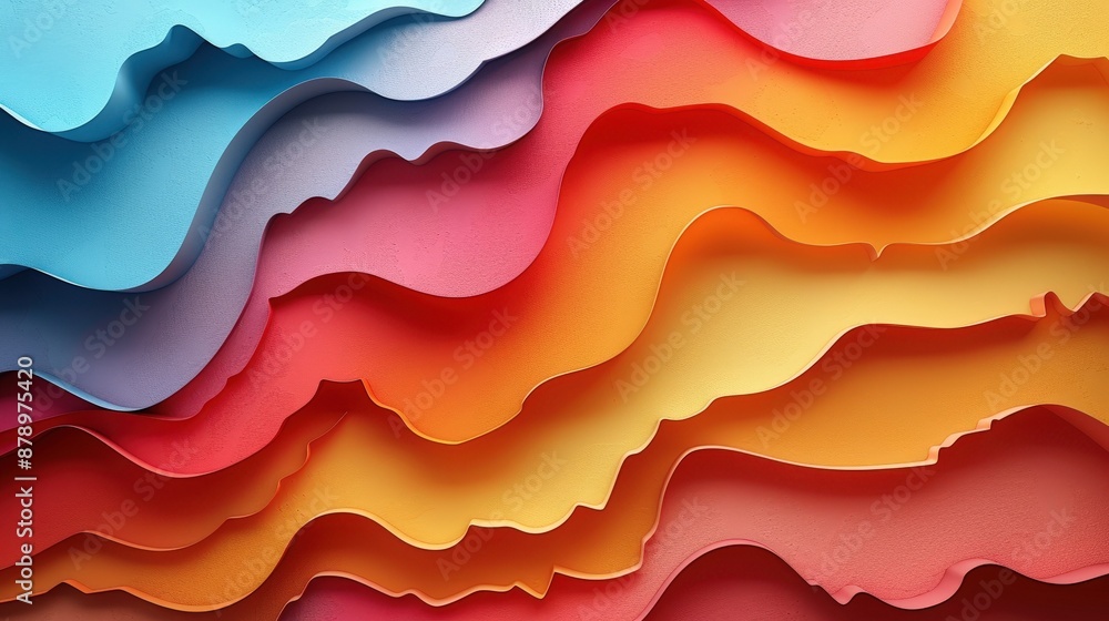 Fototapeta premium Vibrant abstract paper art with layered waves of color creating a vivid and dynamic visual effect. Perfect for backgrounds and design inspiration.