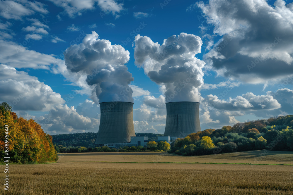 Suburban power plants, huge cooling towers Suburban power plants, huge cooling towers