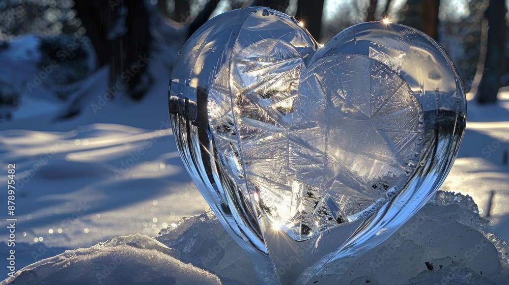 Obraz premium Glowing Heart-shaped Ice Sculpture in Enchanting Winter Wonderland