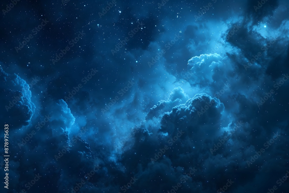 Mesmerizing night sky with stars and illuminated clouds, creating a serene and mystical atmosphere Mesmerizing night sky with stars and illuminated clouds, creating a serene and mystical atmosphere