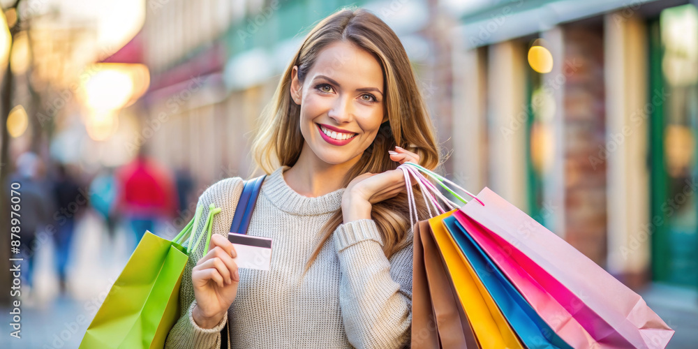 A woman is holding a shopping bag with a green and pink one A woman is holding a shopping bag with a green and pink one