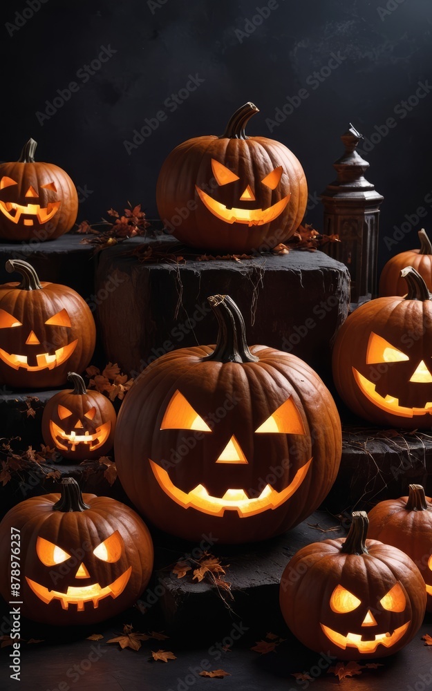 Halloween pumpkins on dark background Halloween pumpkins on dark background