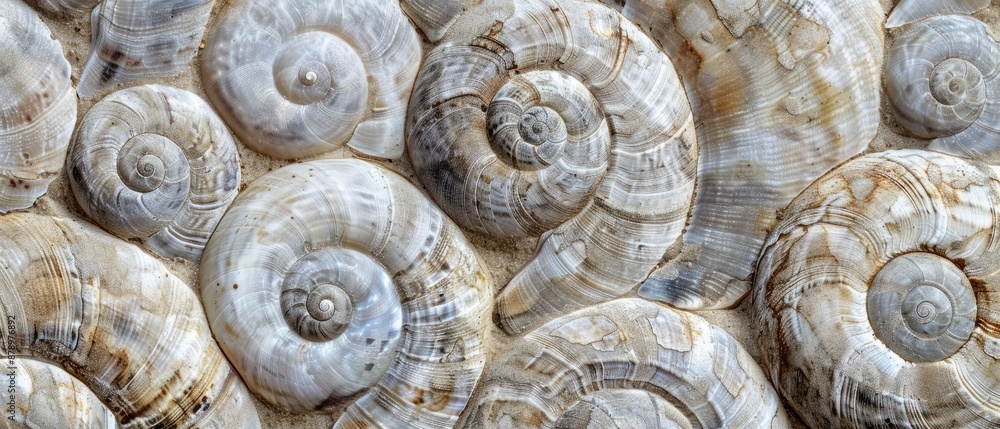 Panoramic close-up, high detail scan of moon snail shell texture, Generative AI Panoramic close-up, high detail scan of moon snail shell texture, Generative AI