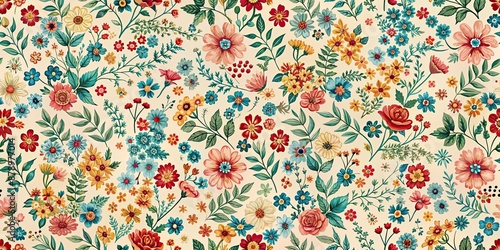Seamless pattern of small intricate flowers and floral elements , floral, blooming, botanical, delicate, repetitive