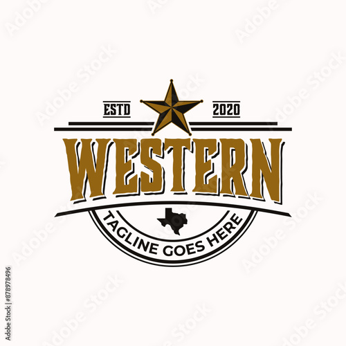western wild emblem star Texas country in retro badge logo style