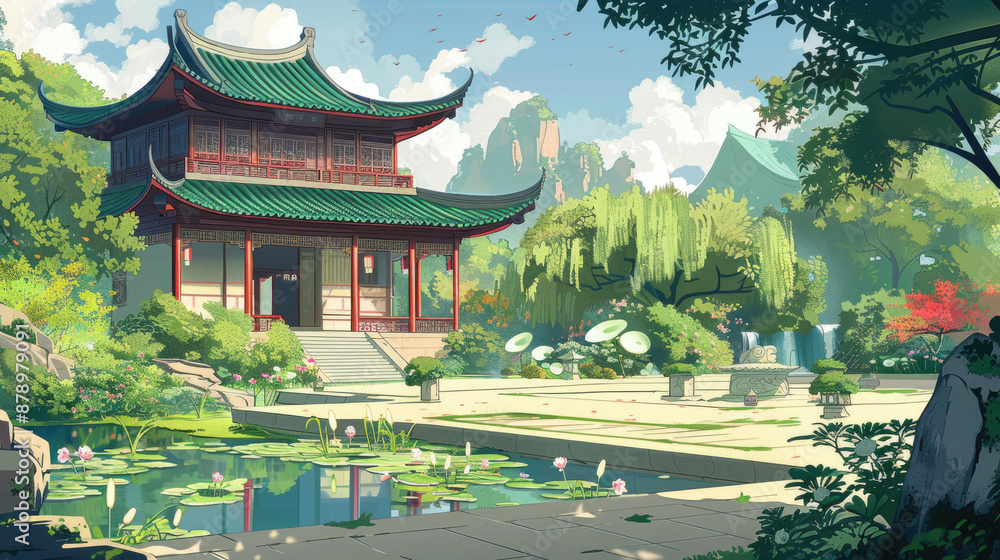 Obraz premium Pavilions in mountainous areas, Chinese painting