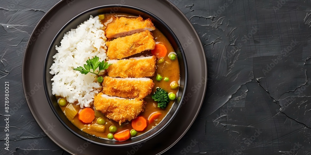 Japanese katsu curry with rice and vegetables a satisfying meal option. Concept Japanese Cuisine, Katsu Curry, Rice Dish, Comfort Food, Vegetable Stir-Fry Japanese katsu curry with rice and vegetables a satisfying meal option. Concept Japanese Cuisine, Katsu Curry, Rice Dish, Comfort Food, Vegetable Stir-Fry