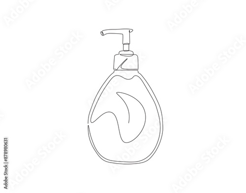 Continuous one line drawing of cosmetic bottle with pump. One line drawing illustration of pump bottle. Cosmetic concept one line. Editable outline.