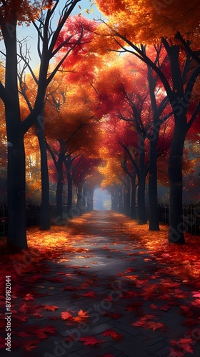 Autumnal Pathway through a Forest.
