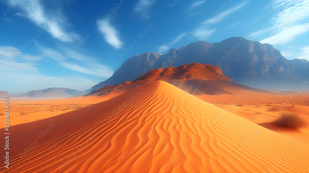 Dramatic desert landscape with sand dunes and mountains. Dramatic desert landscape with sand dunes and mountains.