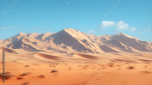 Expansive Desert Landscape with Rolling Sand Dunes.