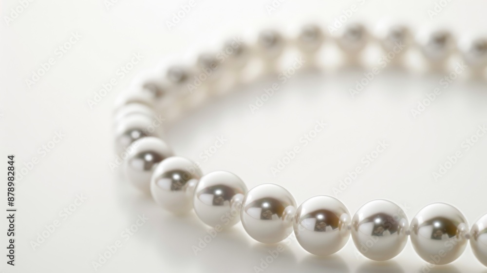 Obraz premium Close up of a pearl necklace on white background with space for text