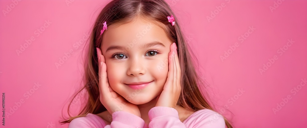 a beautiful picture of cute girl with pink background, portrait of a girl, The girl is holding her hand on her cheek a beautiful picture of cute girl with pink background, portrait of a girl, The girl is holding her hand on her cheek