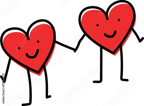 Two Smiling Hearts Holding Hands Illustration