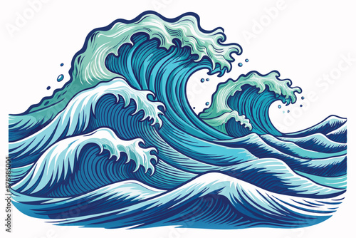 sea waves sketch vector illustration