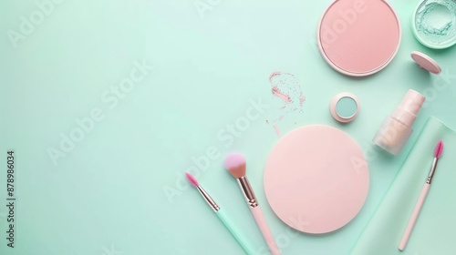 Cosmetic fashion items for women on pastel background with copy space sale concept