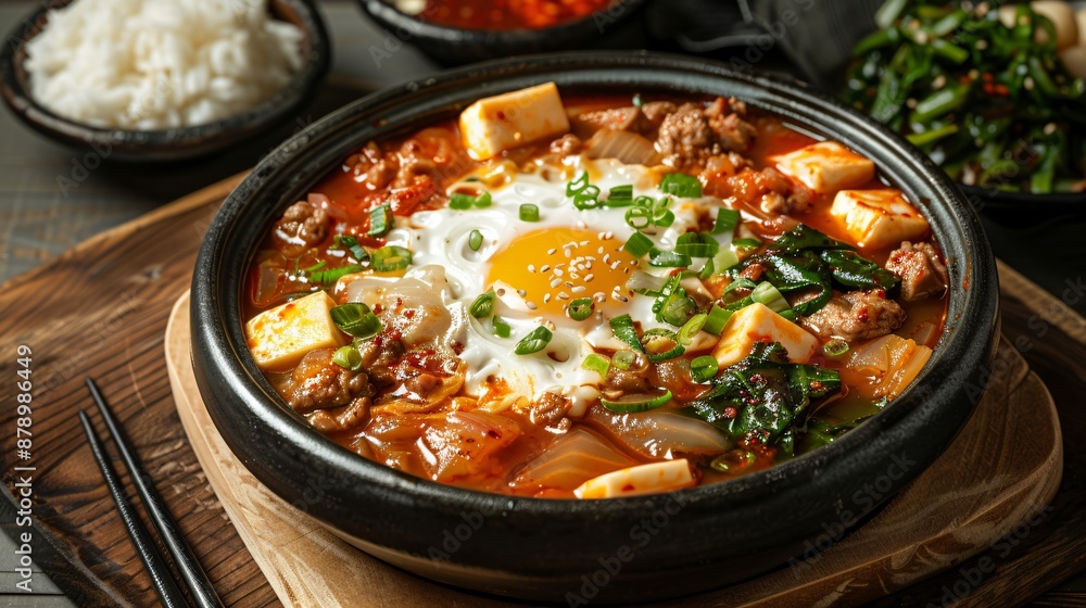 Korean traditional food Budaejjigae is a spicy stew
Korean traditional food Budaejjigae is a spicy stew