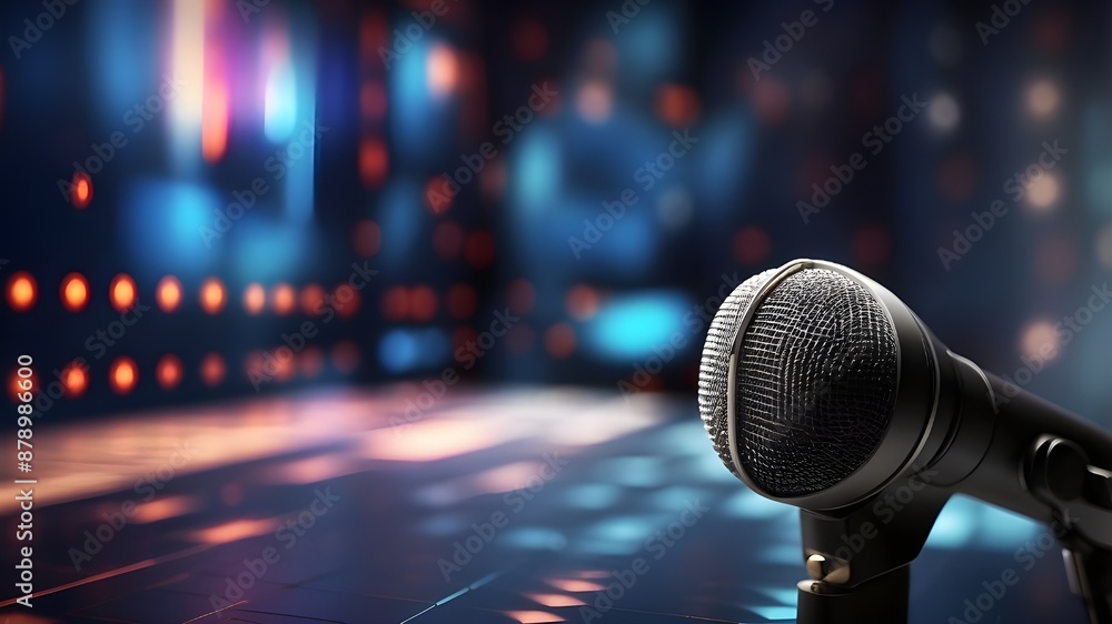 sophisticated broadcasting microphone in an audio creation environment featuring digital sound editing capabilities and abstract voice over waveforms. Podcasting idea. sophisticated broadcasting microphone in an audio creation environment featuring digital sound editing capabilities and abstract voice over waveforms. Podcasting idea.