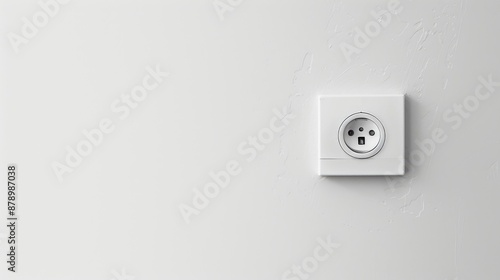 Electricity socket on white wall with space for text