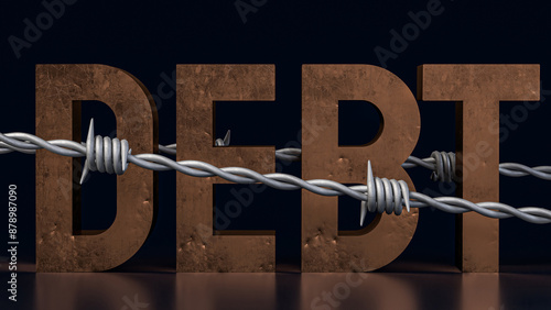 Foto The rusty text Debt and barbed wire for Business concept 3d rendering